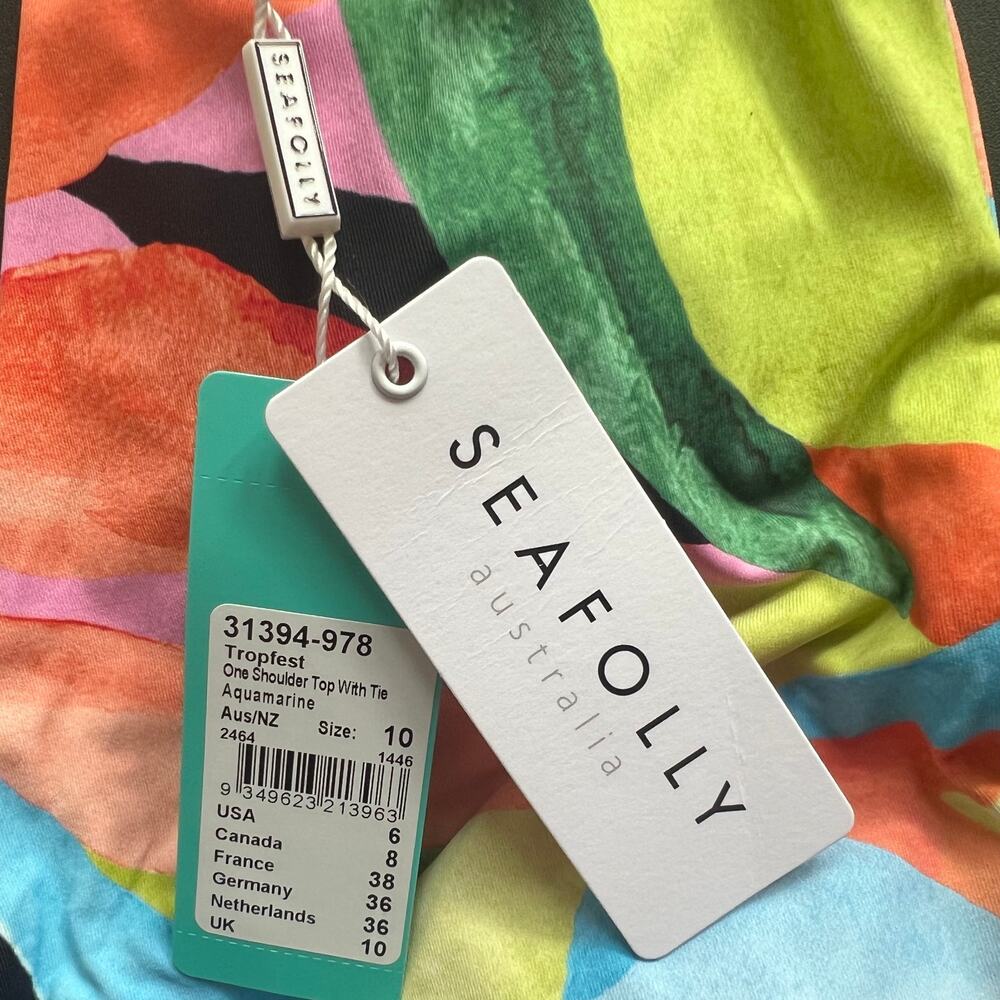 Seafolly Australia Multicolor Aquamarine Tropfest One Shoulder with Tie, US6 - Picture 8 of 11